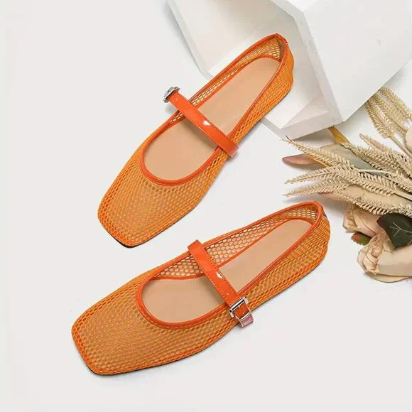 NWT Temu Mesh Ballet Flats Orange | Size 41 / 10 - Picture 1 of 3